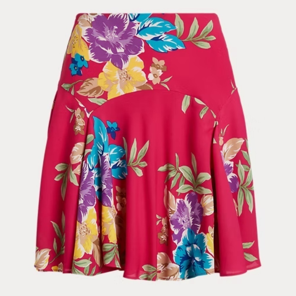 Lauren Ralph Lauren Floral Georgette A-Line Skirt Women's 6 Pink Multi Printed